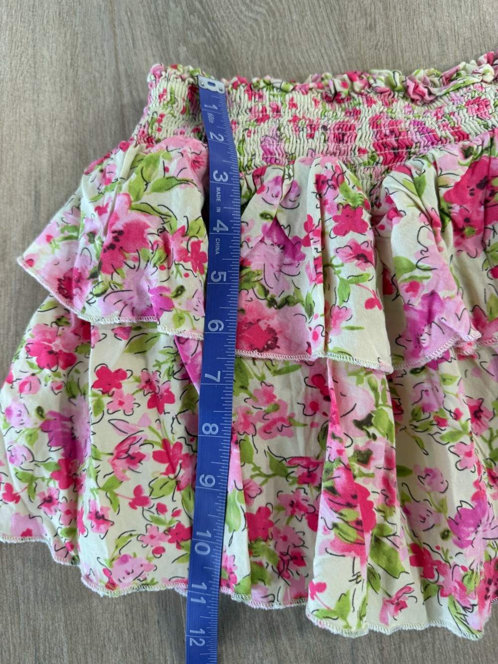 Katie J NYC Pink Floral Smocked Puff Sleeve Top Skirt Set L Bloomingdales - Picture 7 of 11